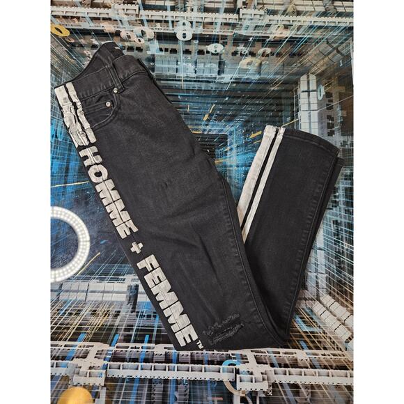 Homme Femme Other - Homme + Femme Skinny Distressed Jeans Mens Black/White Logo Stripes - Sz 28